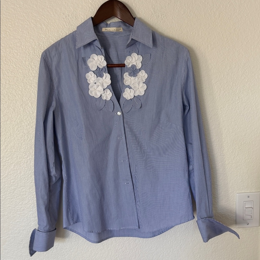 Light Blue Floral Appliqué Button-Down Shirt